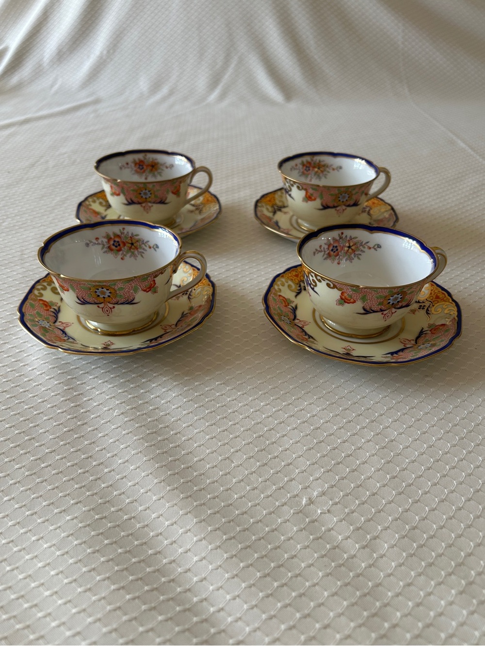 Vintage Rare HTF Noritaki Crowndalia Japan Fine China Set of 4 Teacups & Saucers